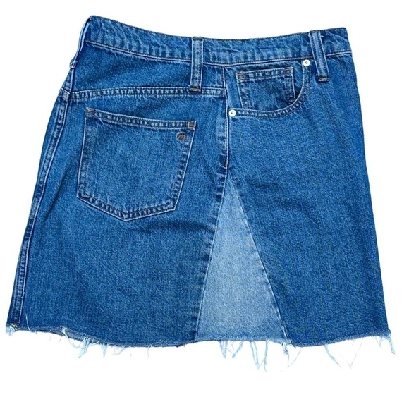 Madewell Color Block Blue Denim Skirt Raw Hem 5 Pocket Styling Zipper Fly - Picture 3 of 11